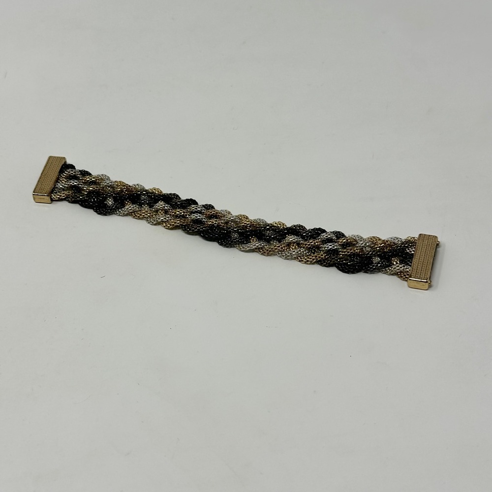 Tri-Tone Braided Mesh Magnetic Bracelet Gold Silver‎ tone Gunmetal Mixed Metal
